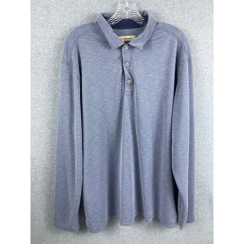 Tommy Bahama Polo Shirt Men's 2XL Blue Long Sleeve Pullover Beach‎ Outdoors